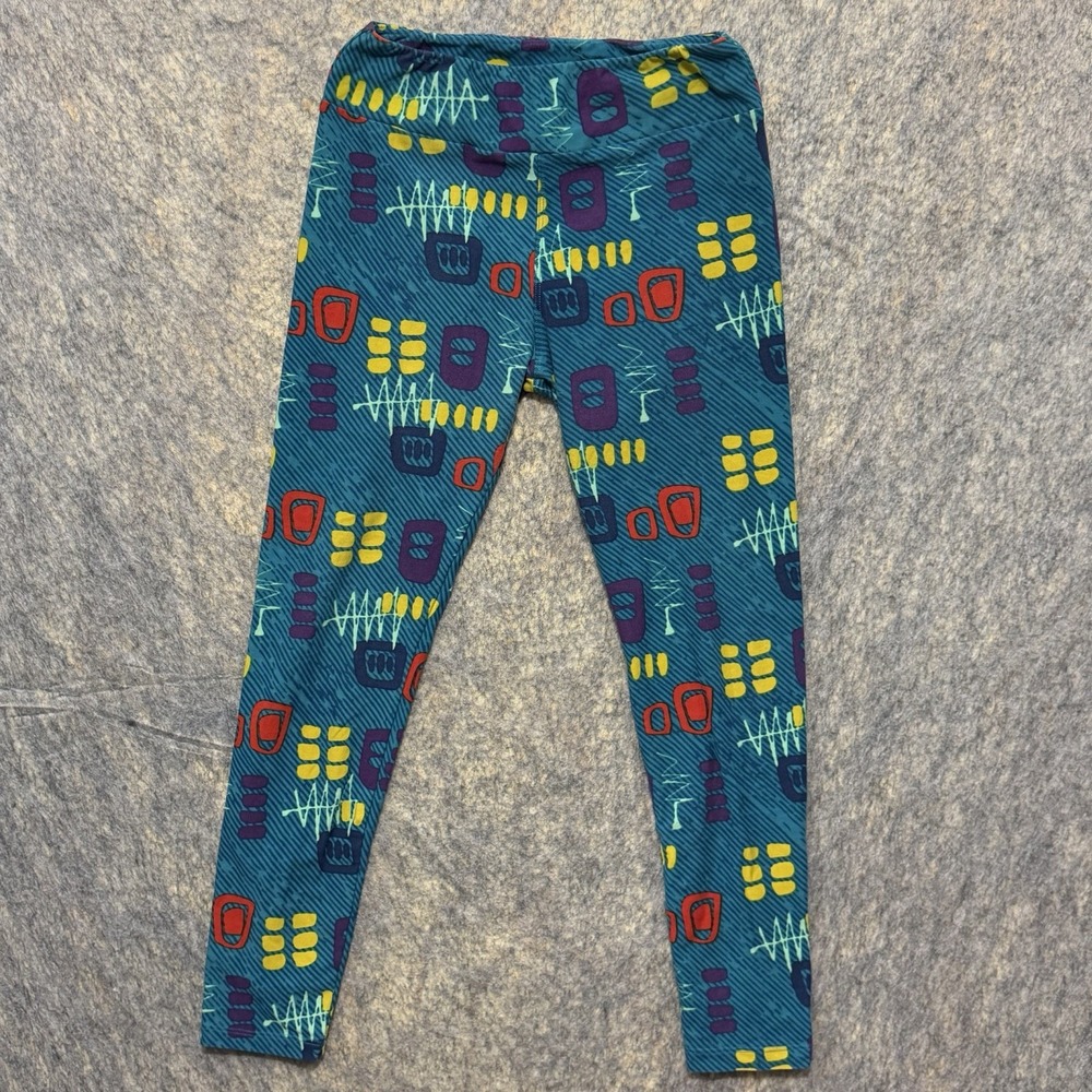 LuLaRoe Womens Leggings Teal Blue Multicolor Abstract Geometric Print OS